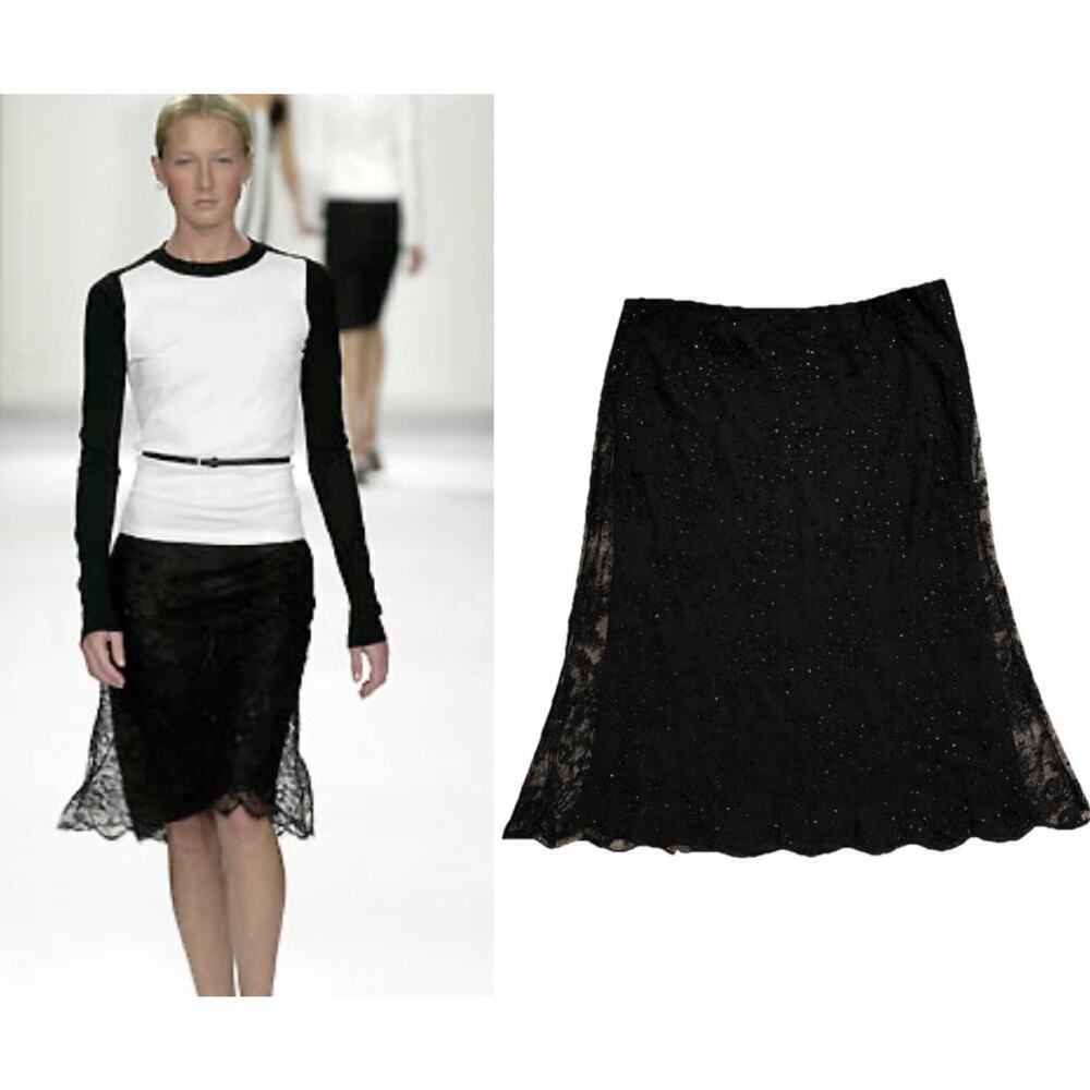 Ralph Lauren Collection Purple Label Beaded Knee Length Skirt Black Runway 2001